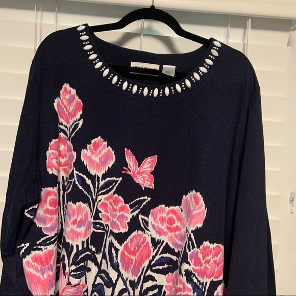 Alfred Dunner 3/4 Length Floral Print Blouse - Picture 3 of 4